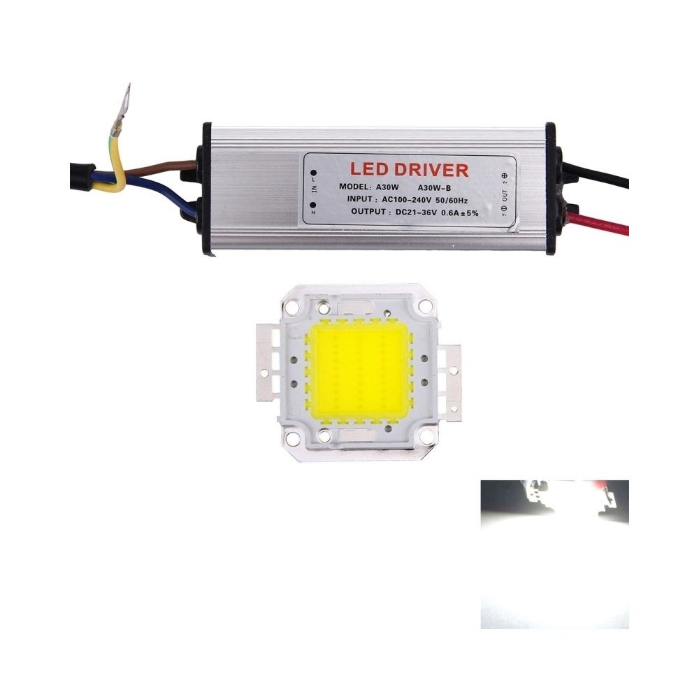 Wewoo - Pilotes LED 30W 2600LM Haute Puissance Lampe de Lumière Intégrée + 21-36V Driver Blanche - Lampadaire