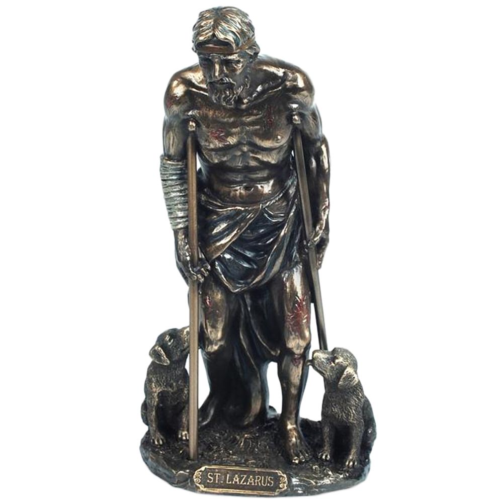 Signee - Statuette en polyrésine Saint Lazare de couleur bronze - Petite déco d'exterieur