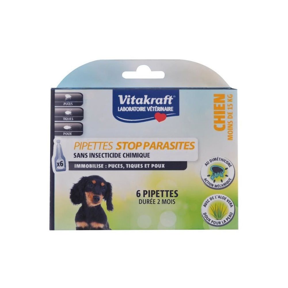 Vitakraft - VITAKRAFT Pipettes stop parasites Dimethicone - Chien moins de 15 kg - Anti-parasitaire pour chien