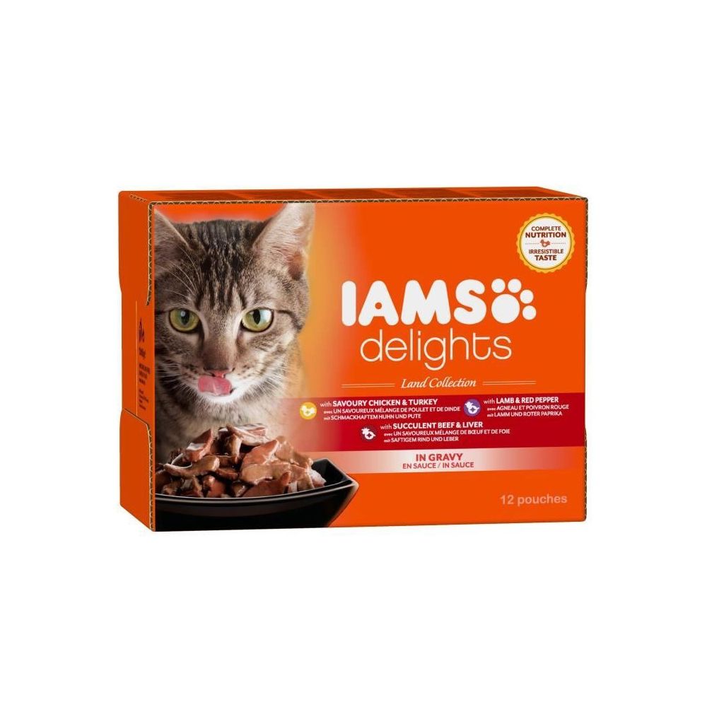 Iams Chat - IAMS Delights multibox Saveurs de la Terre en sauce (Land Collection) - Toutes Races - 12x85 g - Pour chat adulte - Alimentation humide pour chat