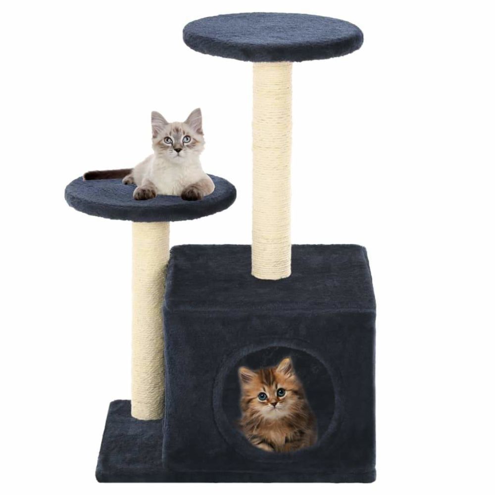 Helloshop26 - Arbre à chat griffoir grattoir niche jouet animaux peluché en sisal 60cm bleu foncé 3702127 - Arbre à chat