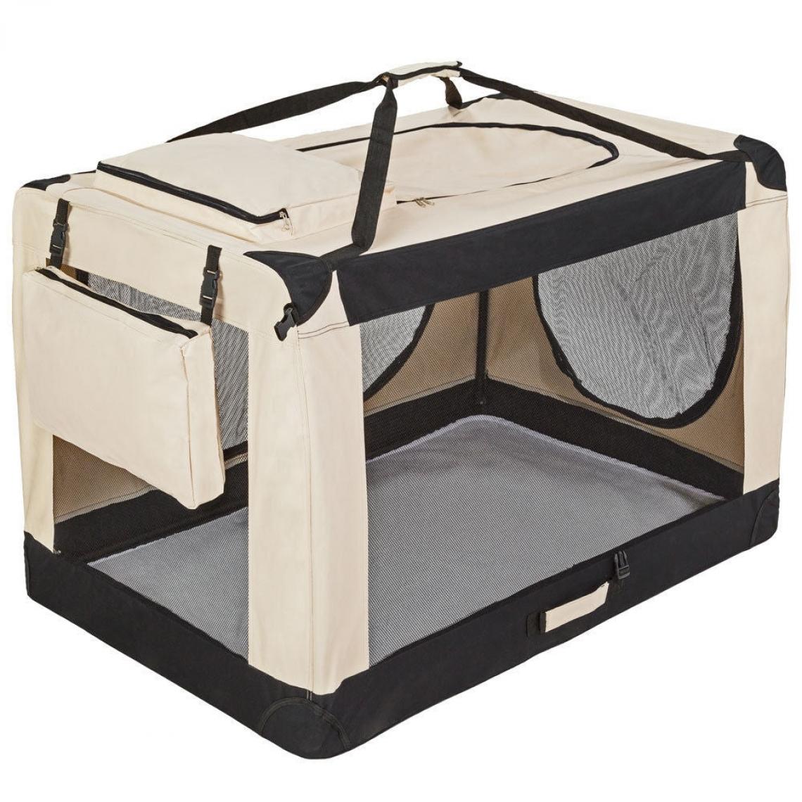 Helloshop26 - Cage de transport pour chien sac box panier caisse beige et noir 121x77x79 cm 08_0000517 - Equipement de transport pour chat