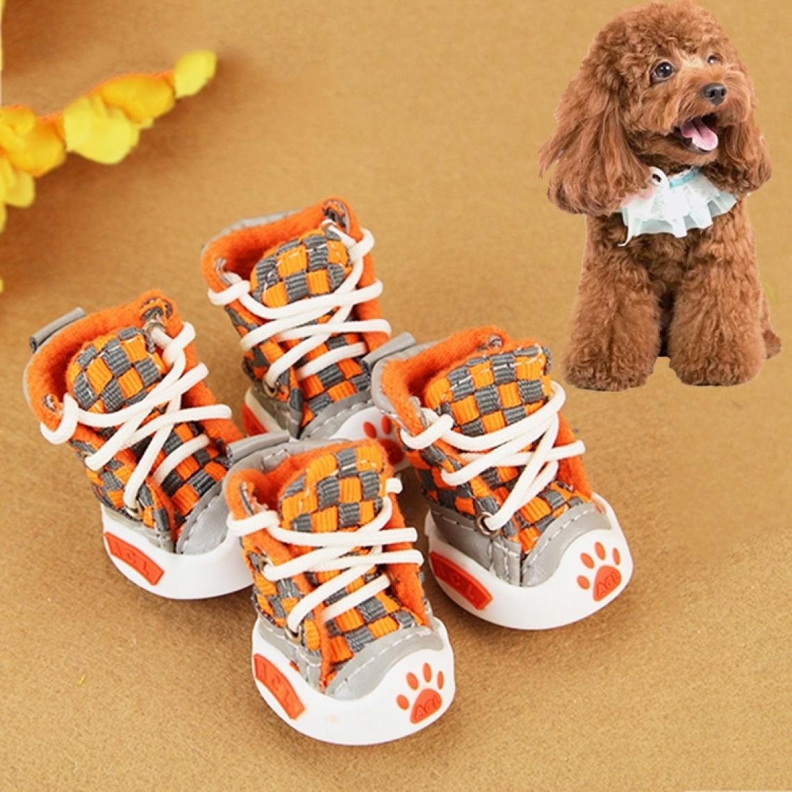 Wewoo - Pour Chiens Petit Chien Chaussures, Orange Longueur: 5.2cm, Largeur: 4.5cm 4 PCS Tissé Ceinture Confortable Chaussures - Vêtement pour chien