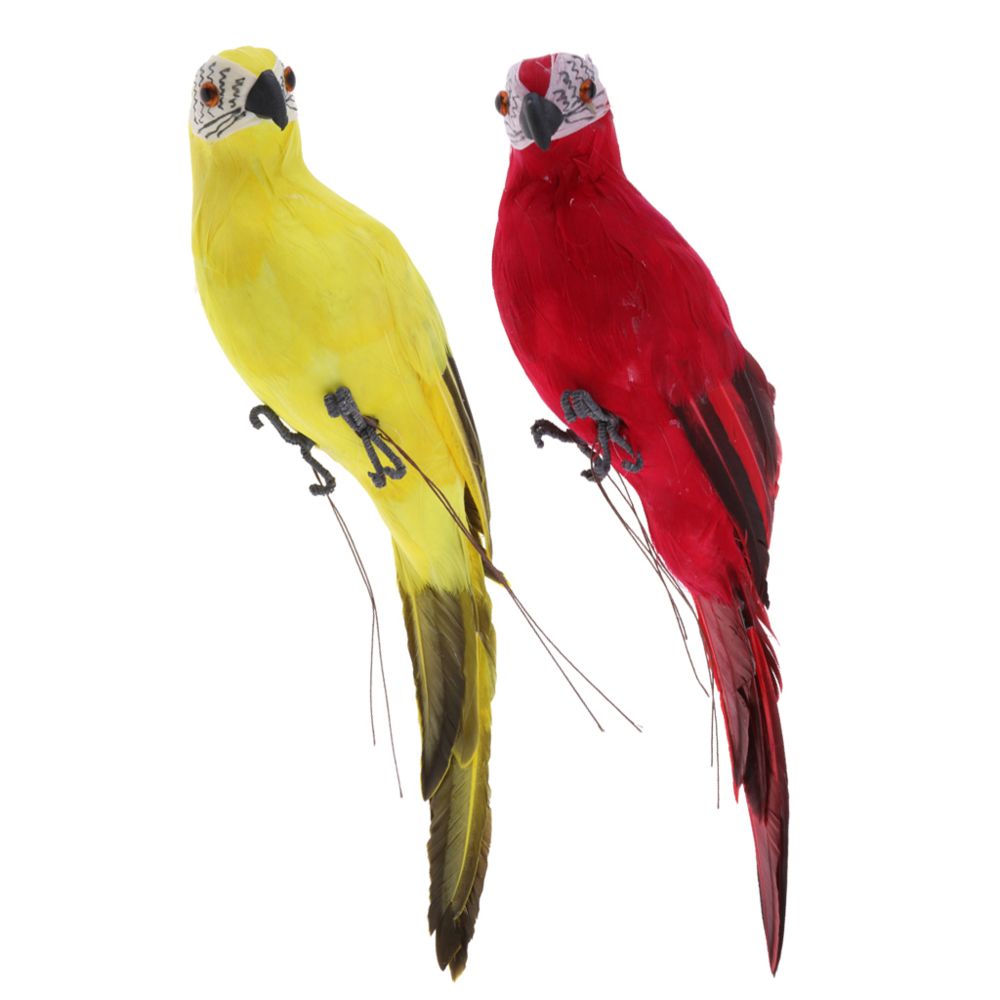 marque generique - 2x perroquet réaliste plume artificielle oiseau ornement animal décor rouge + jaune - Petite déco d'exterieur