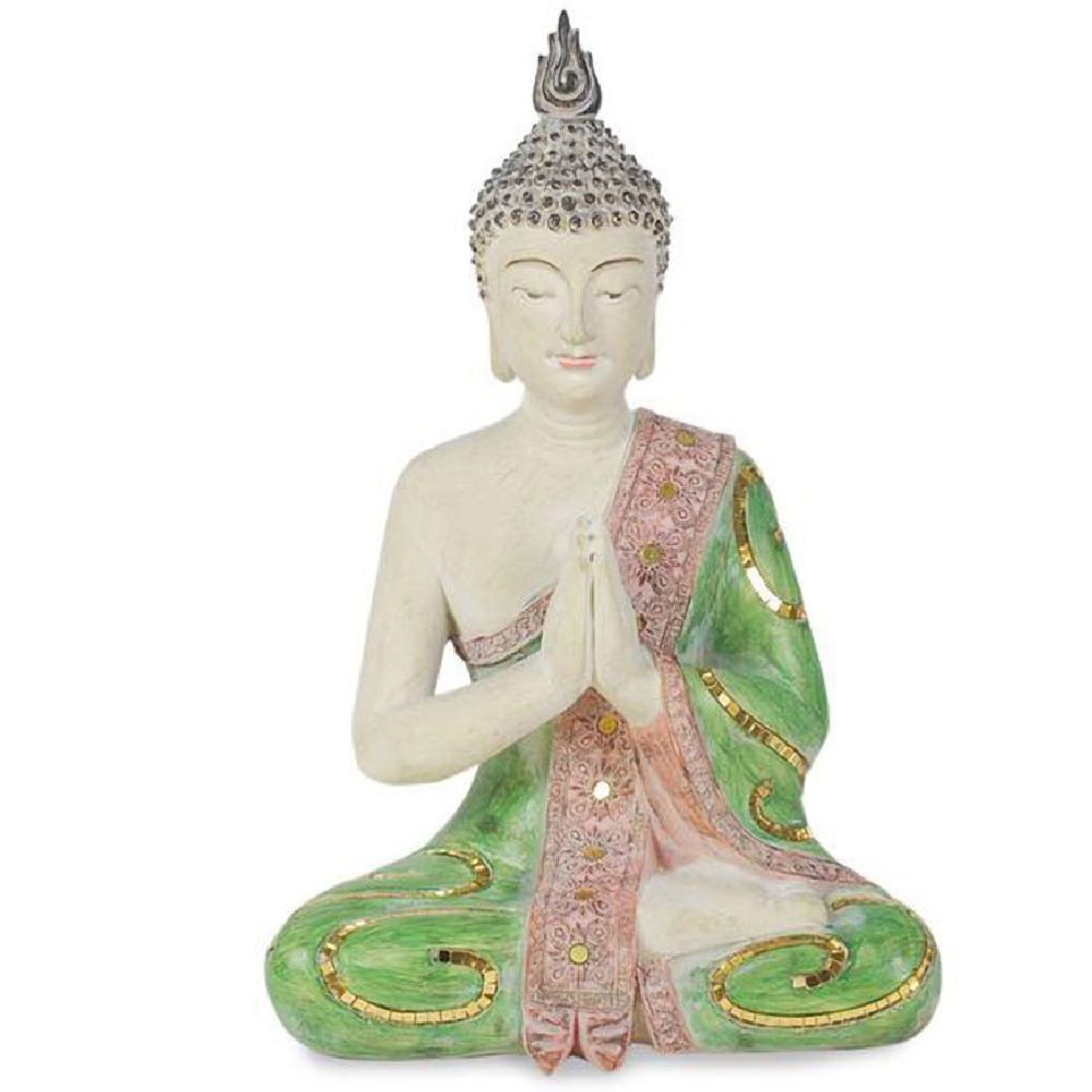 Signe - Statuette Bouddha patiné aspect vieilli 35 cm - Petite déco d'exterieur