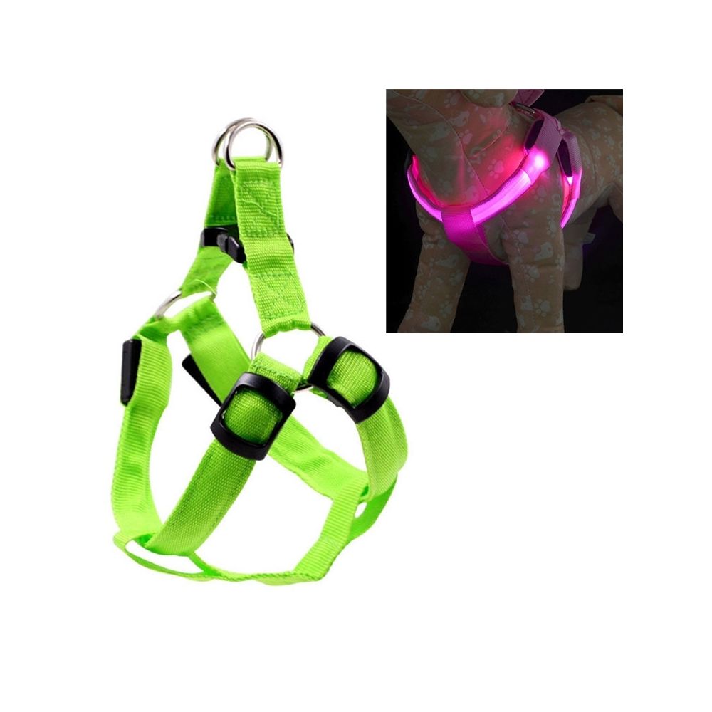 Wewoo - Laisse pour chien en nylon de sangle de coffre de de chat de harnais de lumière de double face de LEDtaille M vert - Laisse pour chien