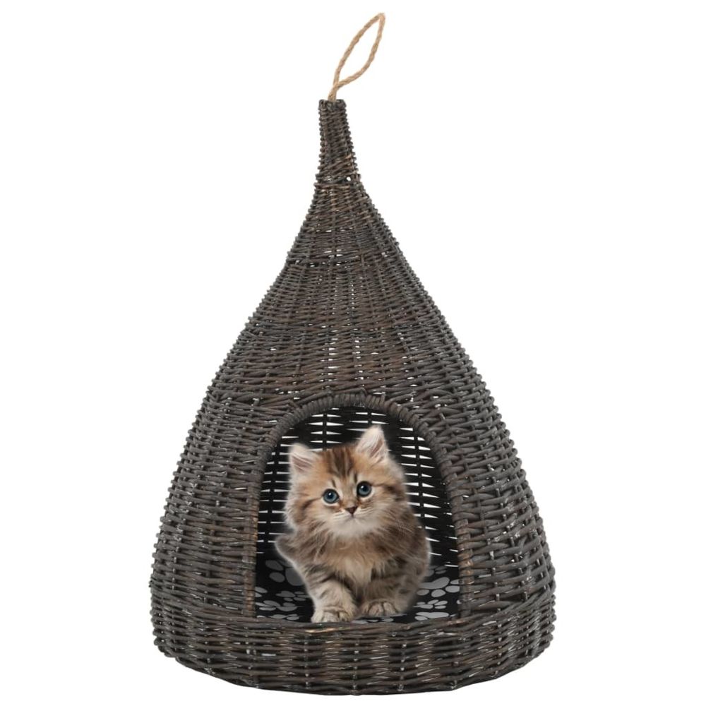 Vidaxl - vidaXL Panier pour chats avec coussin Gris 40x60 cm Saule naturel - Arbre à chat