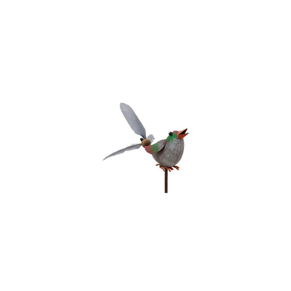 L'Héritier Du Temps - Mobile Eolienne de Forme Oiseau Tuteur de Jardin ou Plante en Fer Patiné Coloré 10x16x66cm - Petite déco d'exterieur