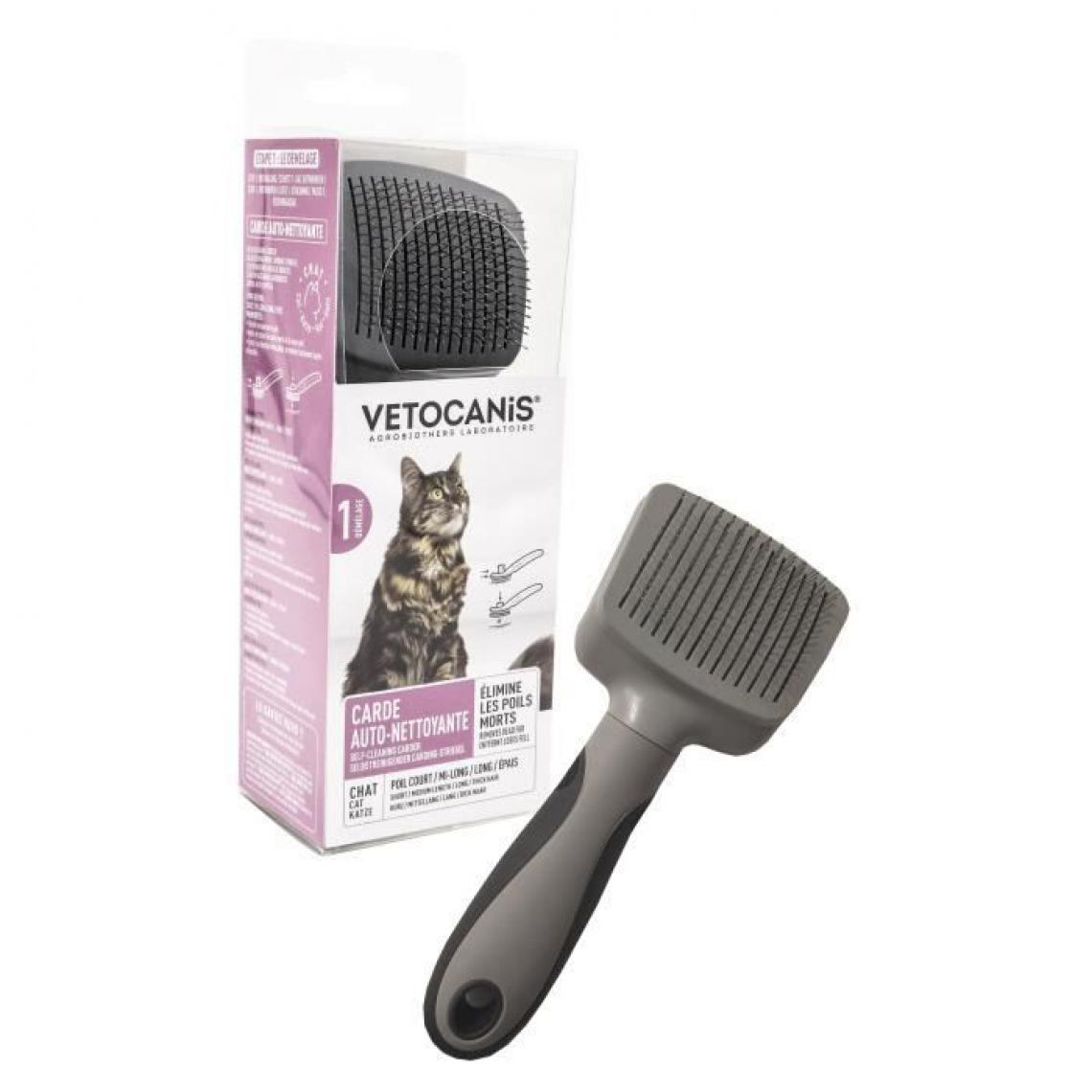 Vetocanis - VETOCANIS Brosse carde retractable et autonettoyante - Pour éliminer les poils morts - Pour chat - Jouet pour chat