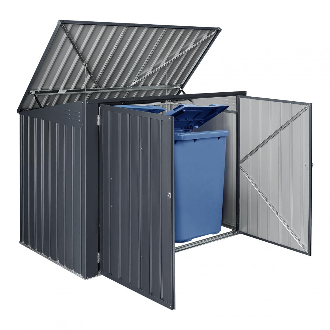 En.Casa - Cache poubelle Grebin avec toit rabattable pour 2 poubelles 173x101x131 cm [en.casa] - Cache-poubelles