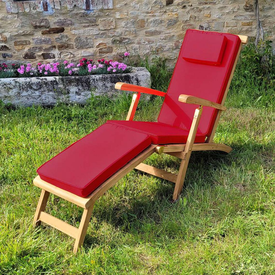 Teck'Attitude - Matelas framboise pour chaise longue - Coussins, galettes de jardin