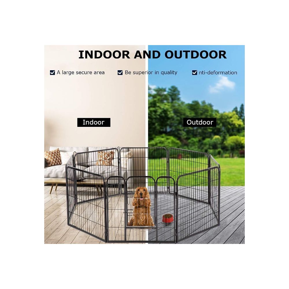 Jeobest - NOIR -Parc Enclos pour Chiot - 8 Panneaux pour Chiots Animaux Grillage Rongeur Petit Avec Porte - Clôture pour chien