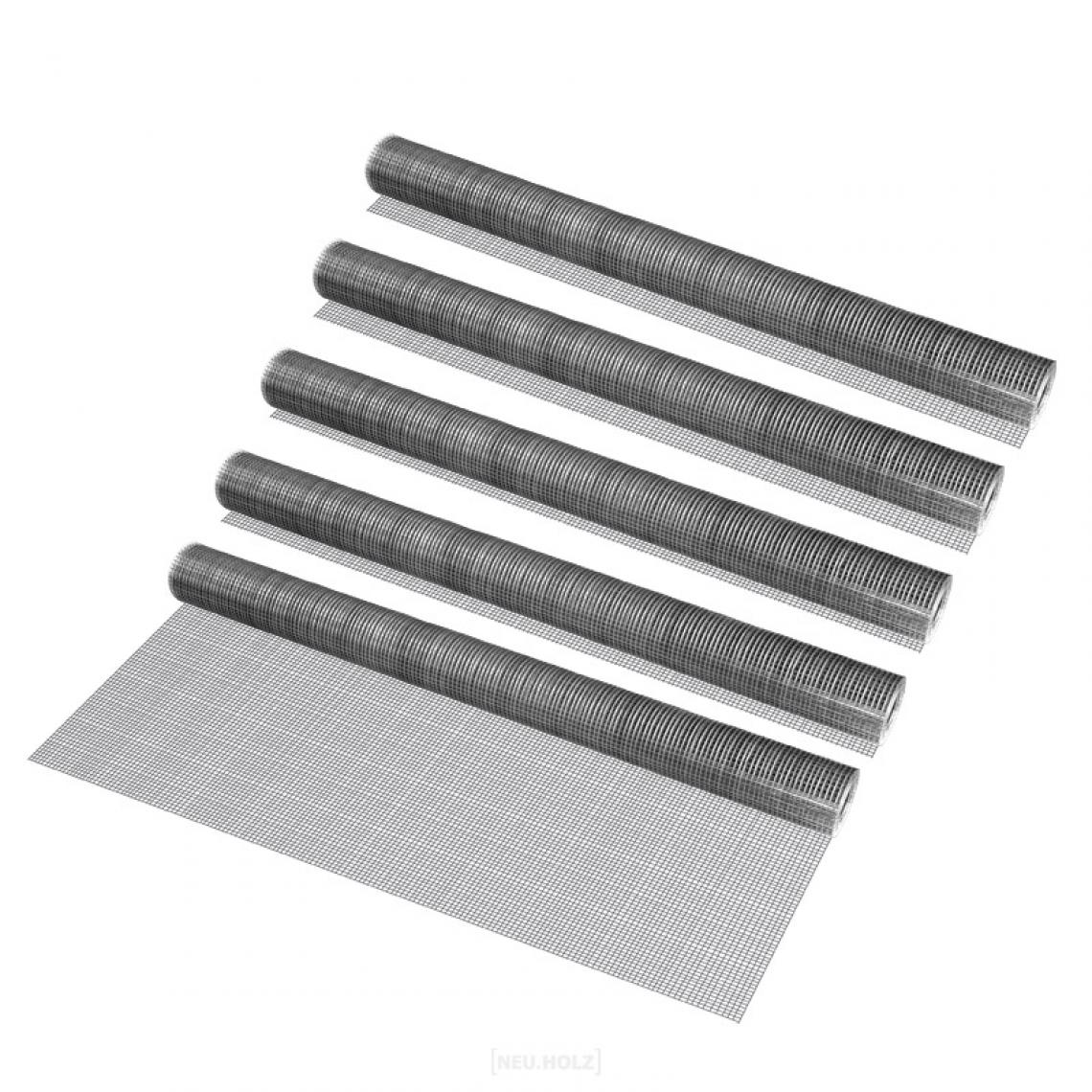 Pro.Tec - Grillage métallique en acier galvanisé 100 cm x 5 m gris argenté 5 rouleaux [pro.tec] - Clôture grillagée