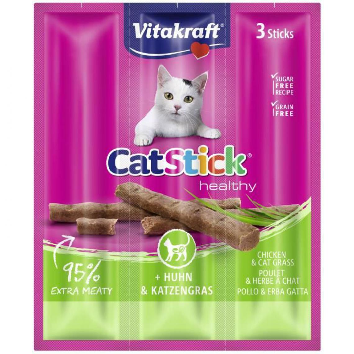 Vitakraft - VITAKRAFT Cat Stick mini Friandise pour chat au Poulet avec de l'Herbe a chat - Lot de 20x3 - Croquettes pour chien