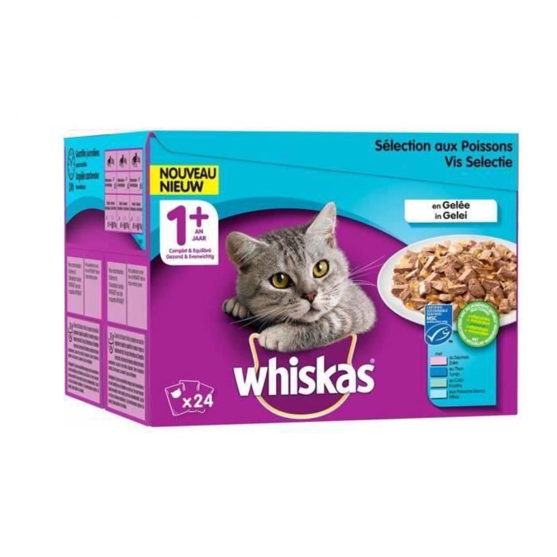 Whiskas - Sachets fraîcheur en gelée - Aux poissons 24 x 100 g (x2) - Alimentation humide pour chat