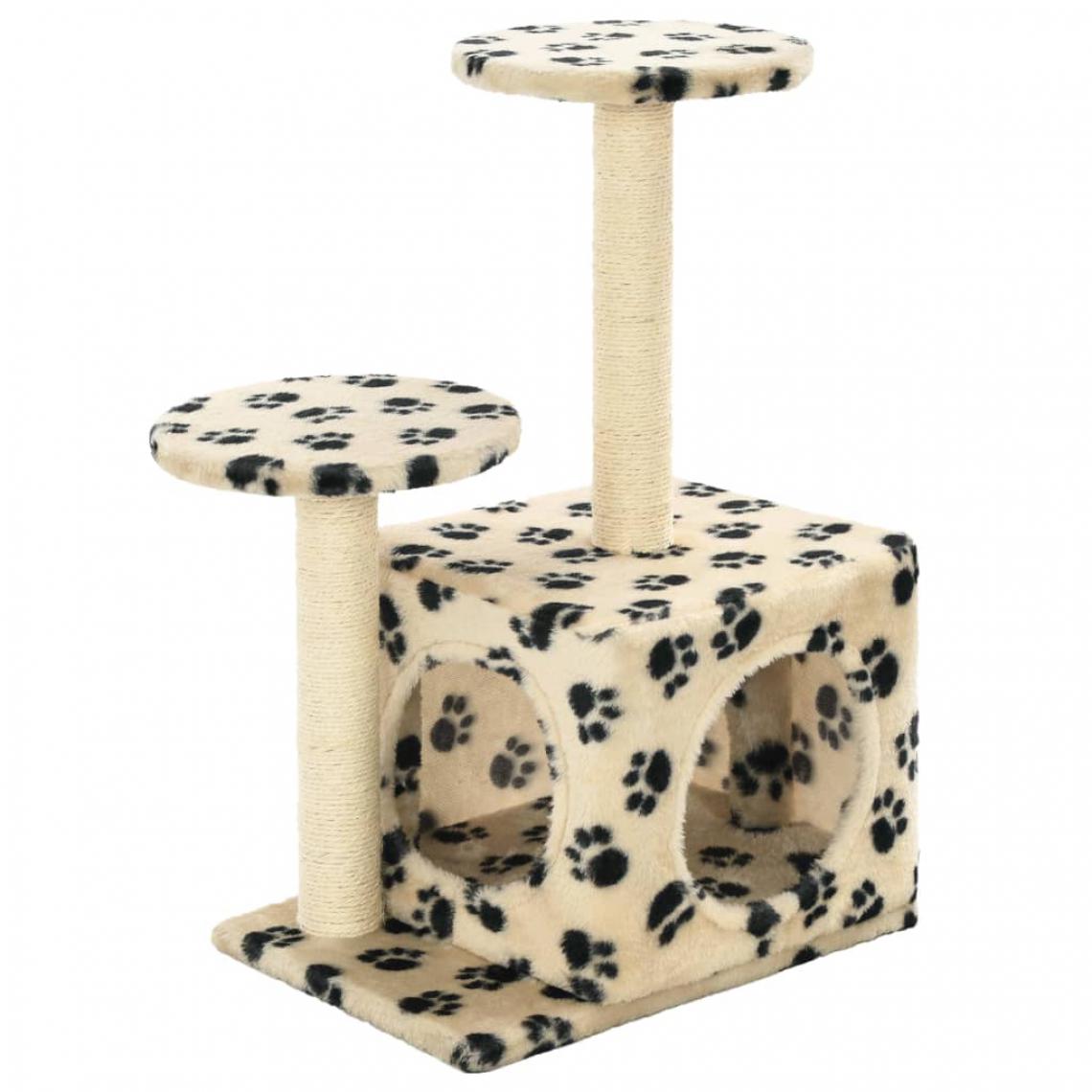 Helloshop26 - Arbre à chat griffoir grattoir niche jouet animaux peluché en sisal 60 cm beige motif de pattes 3702126 - Arbre à chat