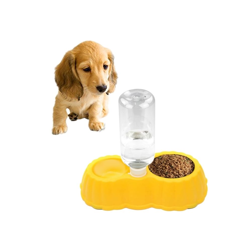 Wewoo - Gamelle jaune Plat de nourriture de chat de forme de potiron + bols doubles d'eau potable avec le distributeur automatique de l'eau, taille: S - Gamelle pour chat