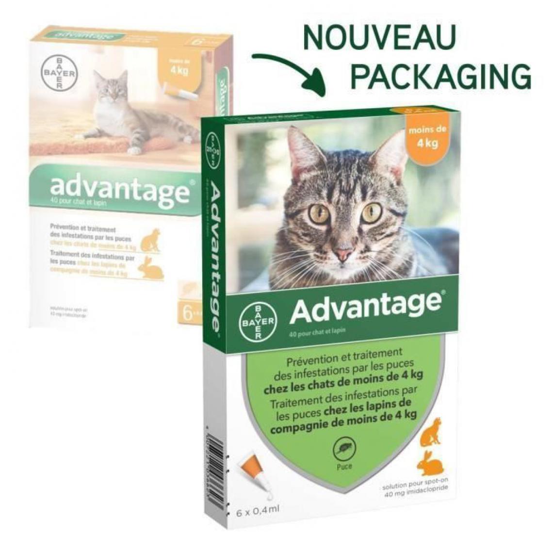 Advantage - ADVANTAGE 40 - 6 pipettes antiparasitaires - Pour chat et lapin de moins de 4kg - Anti-parasitaire pour chat