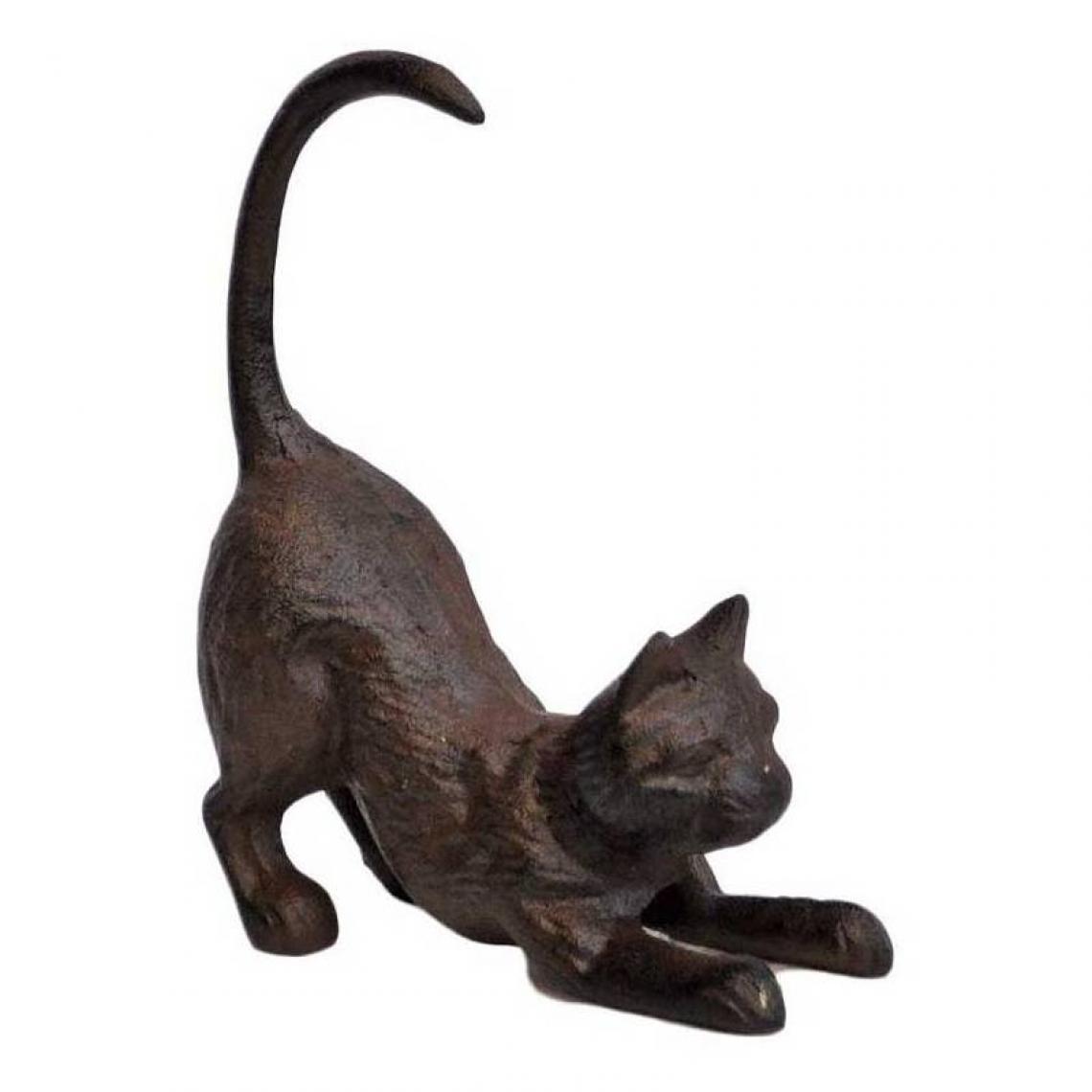 L'Héritier Du Temps - Statuette Chat ou Animal Félin Décoratif à Poser en Fonte Patinée Marron 6x14x18cm - Petite déco d'exterieur