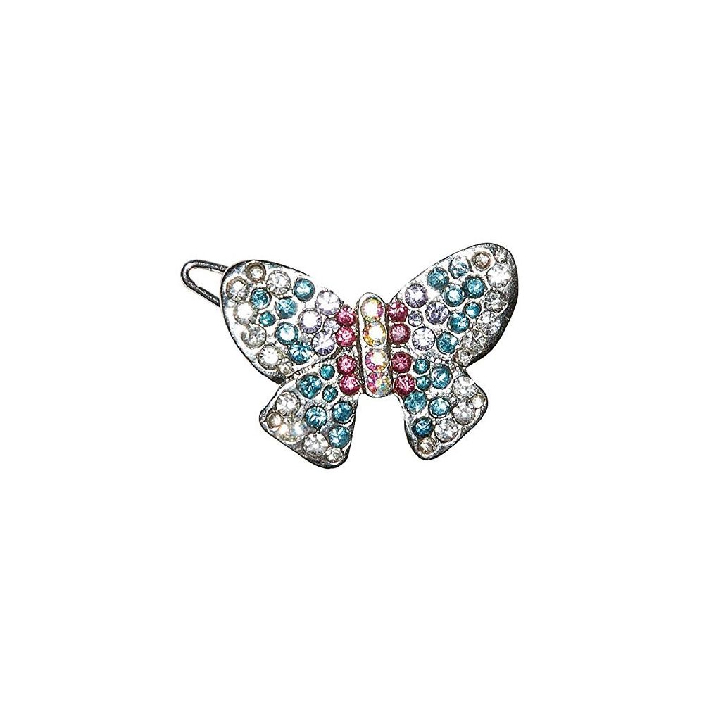 Vivog - Barrette papillon strass bleue-rose 2,9 cm - Accessoires de cage