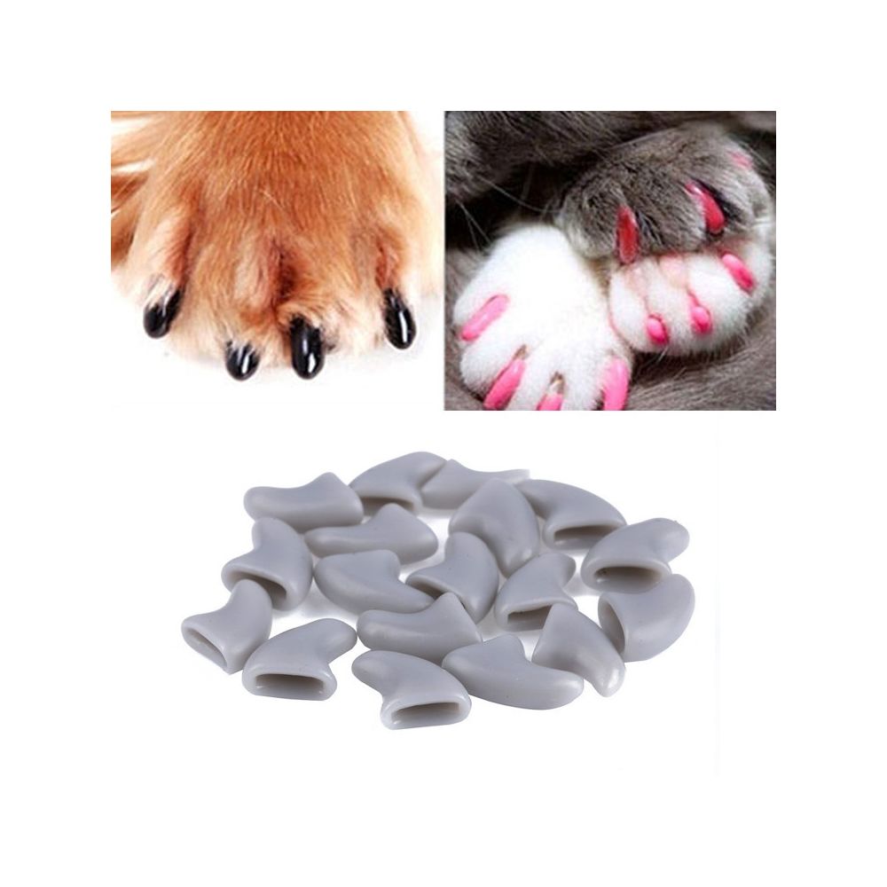 Wewoo - 20 PCS Silicone Soft Cat Nail Caps / Griffe de patte de chat / Protecteur d'ongle pour animal de compagnie / Cache-ongle de chatTaille S Gris - Hygiène et soin pour chat