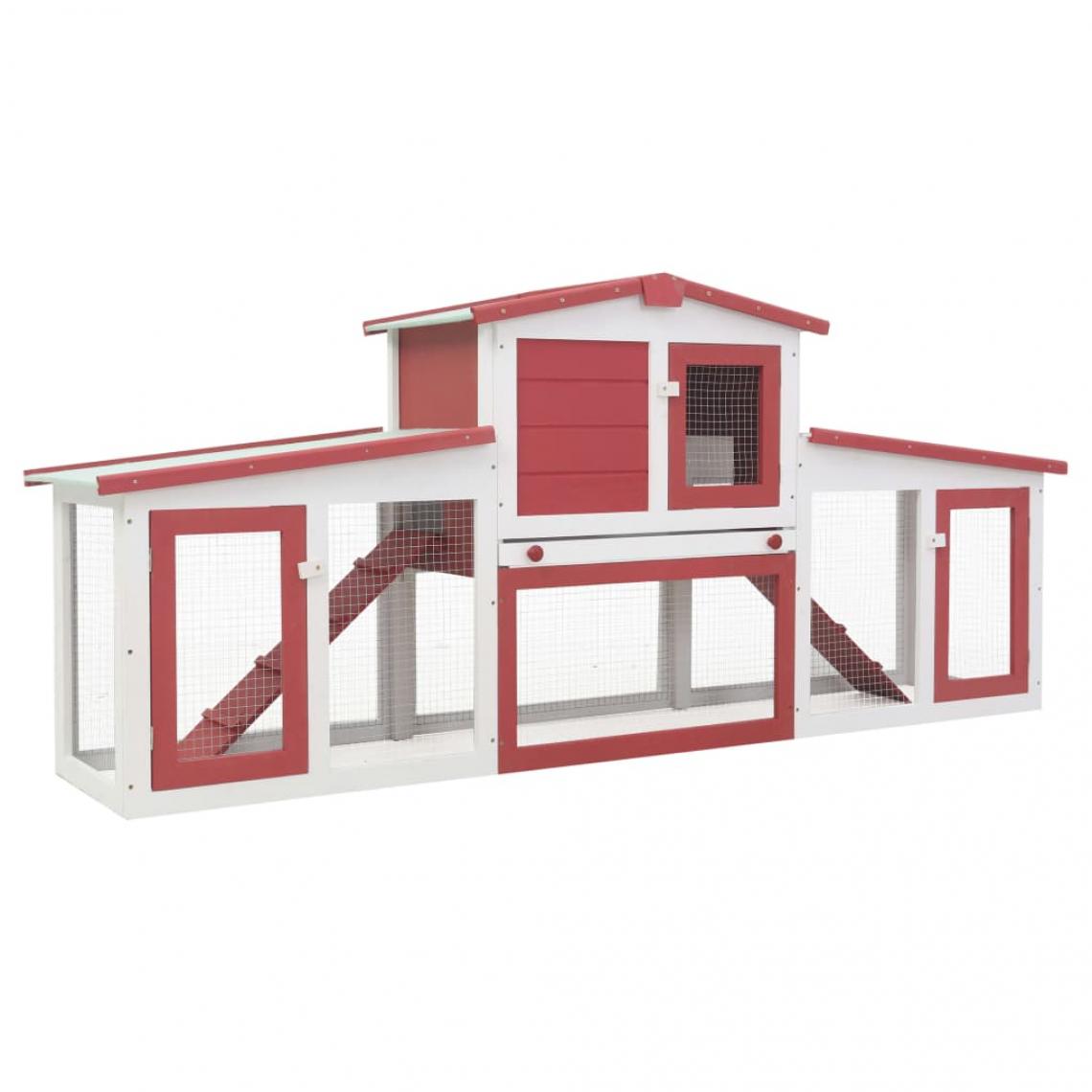 Helloshop26 - Clapier cage large d'extérieur 204 x 45 x 85 cm bois rouge et blanc 02_0000609 - Clapier