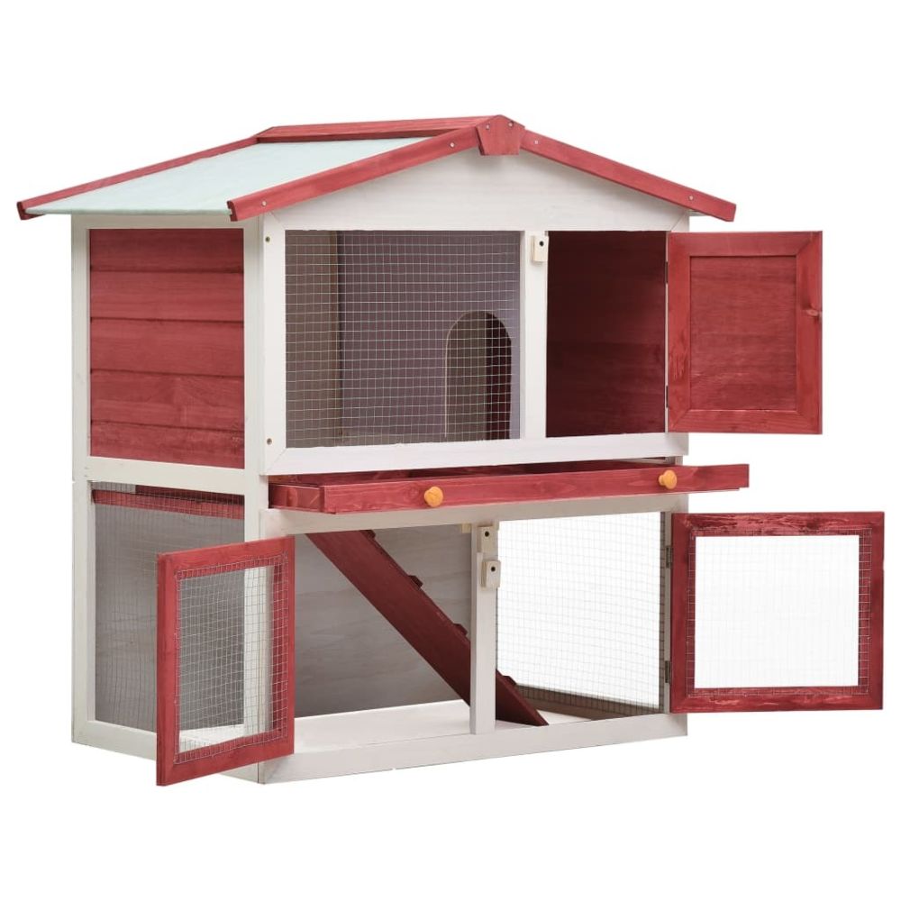 Icaverne - Icaverne - Abris et cages pour petits animaux gamme Clapier d'extérieur 3 portes Rouge Bois - Cage à oiseaux
