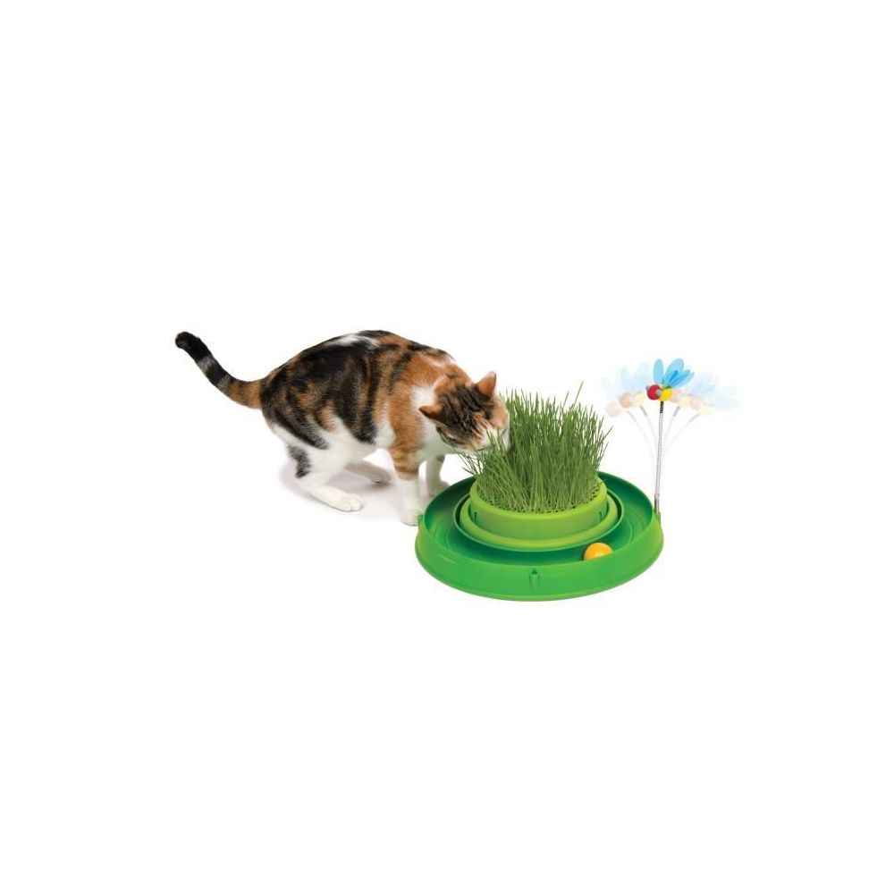 marque generique - Icaverne JOUET Cuircuit 3 en 1 avec balle et jardiniere d'herbe - Ø 36 cm - Vert - Pour chat - Jouet pour chien