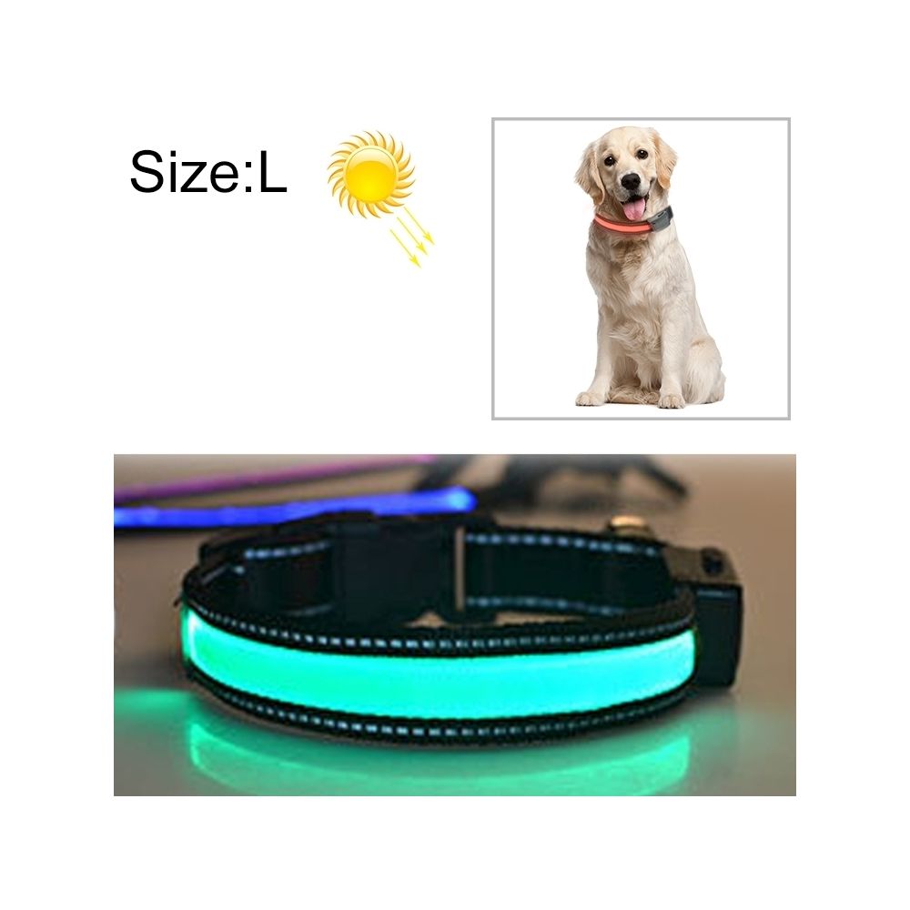 Wewoo - Collier de lumière à DEL de charge solaire pour animaux de compagnie, moyen et grand, pour animaux de compagnie, taille: L, taille du tour de cou: L, 50-60cm (vert) - Collier pour chien