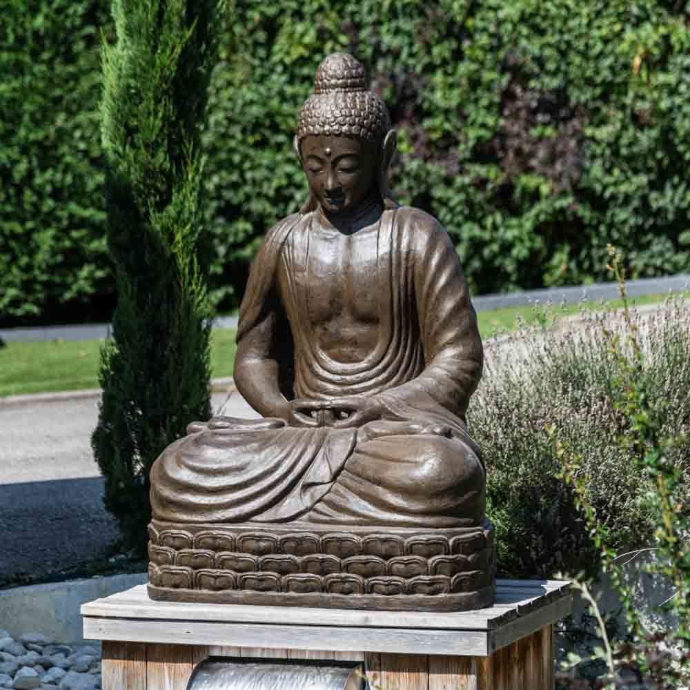 Wanda Collection - Statue jardin Bouddha assis en fibre de verre position chakra 150 cm brun - Petite déco d'exterieur