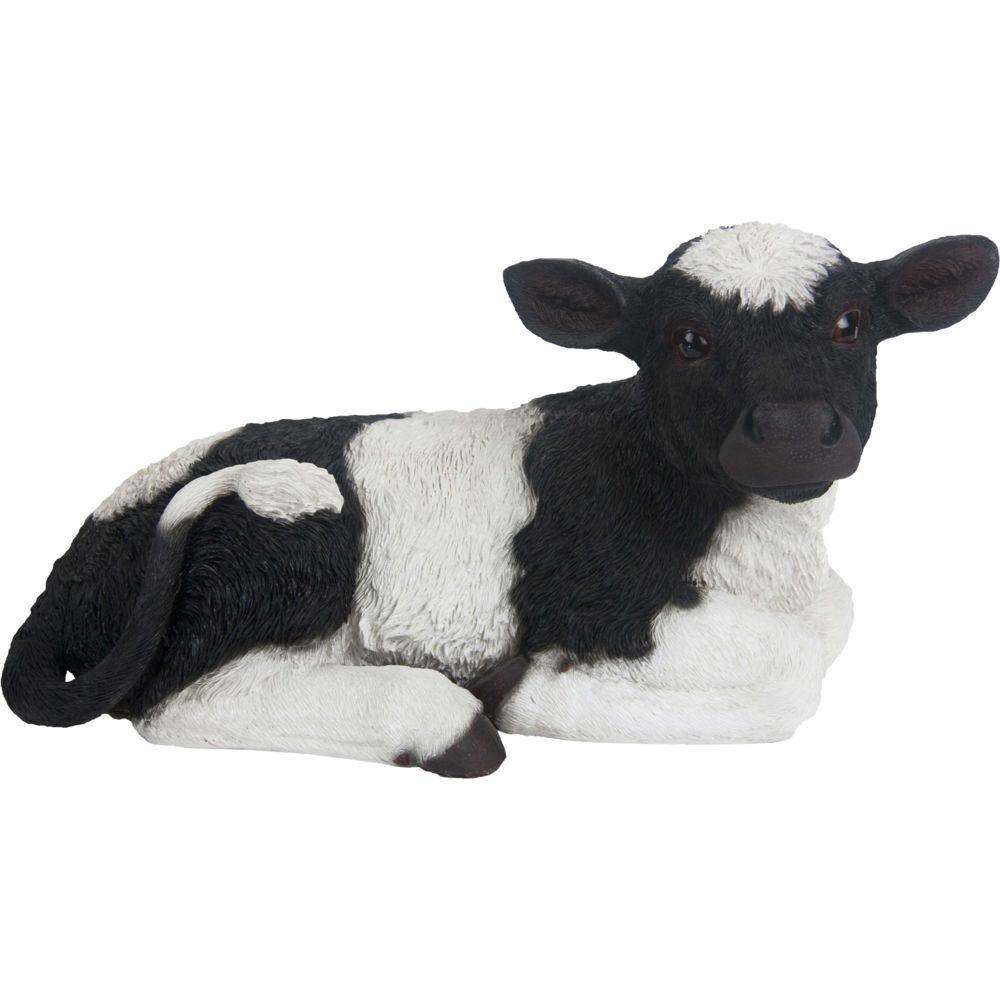Esschert Design - Veau noir et blanc couché en polyrésine 39 x 20.9 x 21 cm - Petite déco d'exterieur