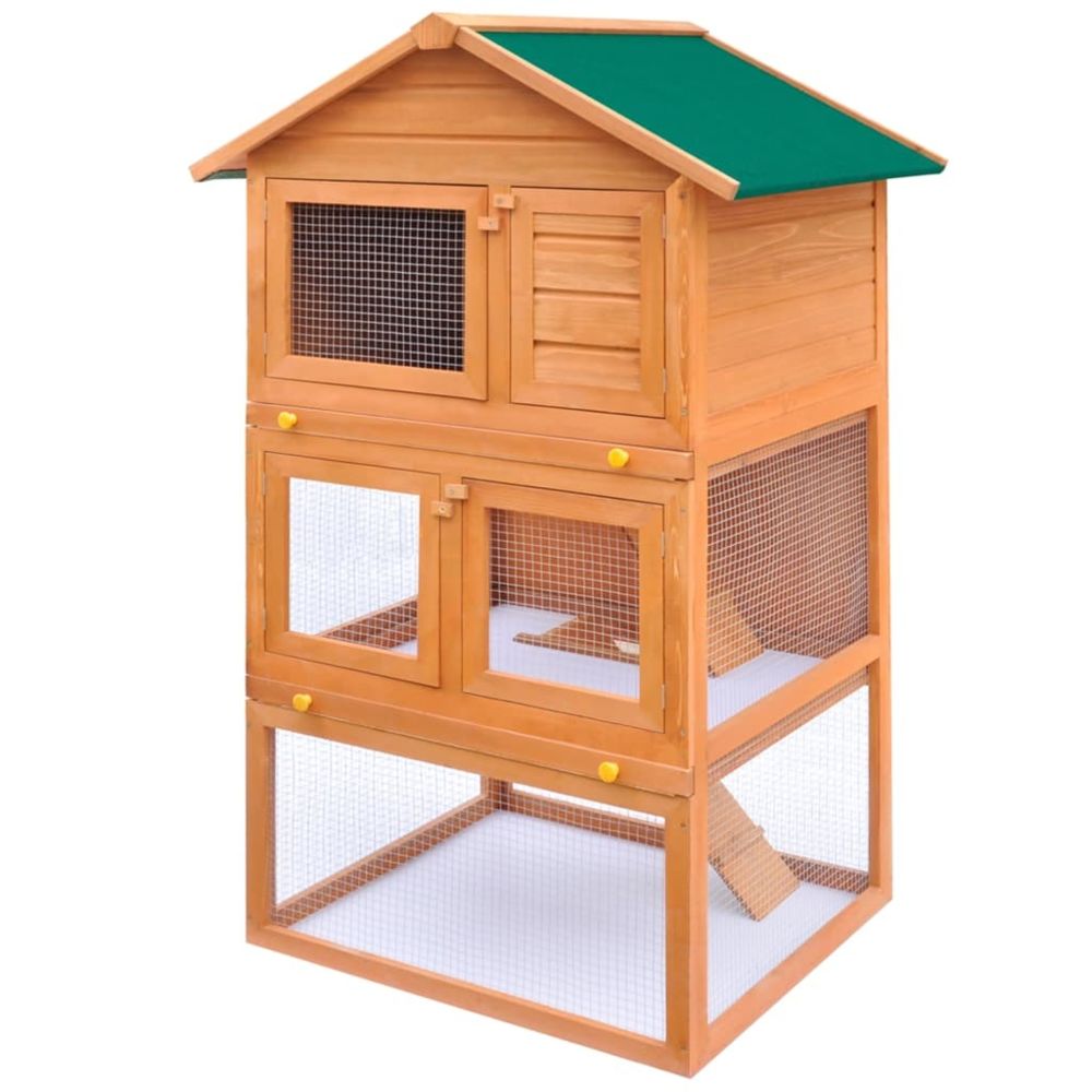 Vidaxl - vidaXL Clapier d'extérieur Enclos pour petits animaux 3 niveaux Bois - Cage pour rongeur