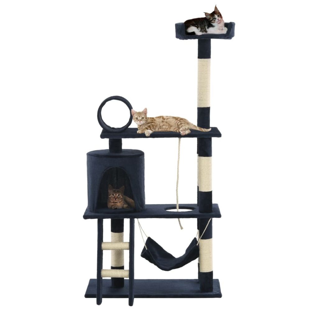 marque generique - Splendide Accessoires pour chats serie Riyad Arbre à chat avec griffoirs en sisal 140 cm Bleu foncé - Arbre à chat