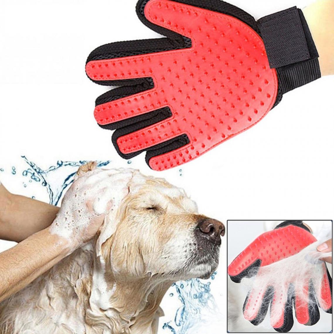Wewoo - Gant de pinceau désinfection à main à cinq doigts pour animaux compagnie Massage efficace en douceur (rouge) - Hygiène et soin pour chat