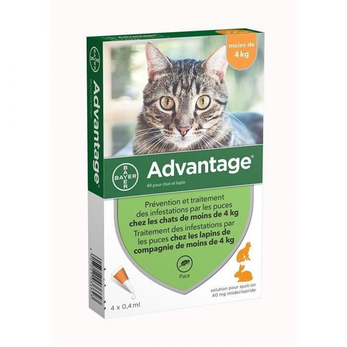 Advantage - ADVANTAGE 40 - 4 pipettes antiparasitaires - Pour chat et lapin de moins de 4kg - Anti-parasitaire pour chat