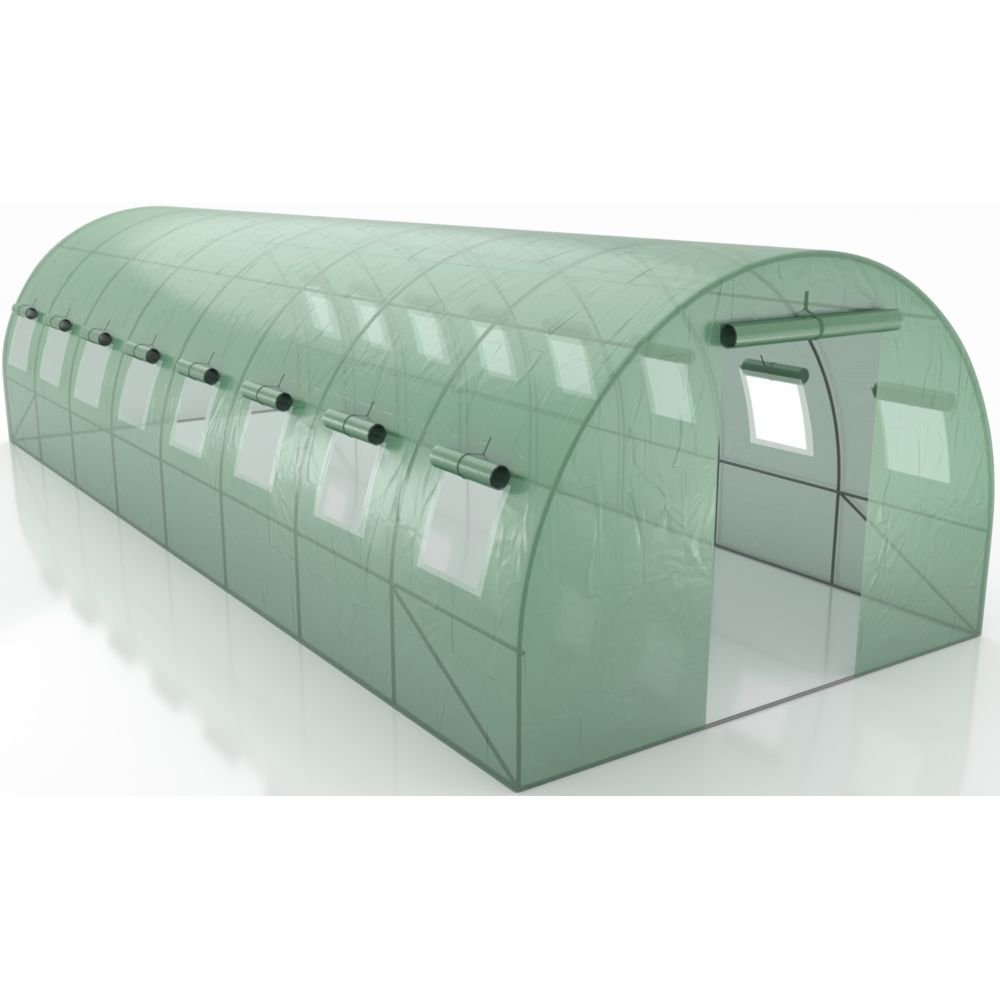 Jt2D - Serre de Jardin Tunnel 24m² - bache armée - avec fenêtres latérales et porte zipée Surface - Serres en verre
