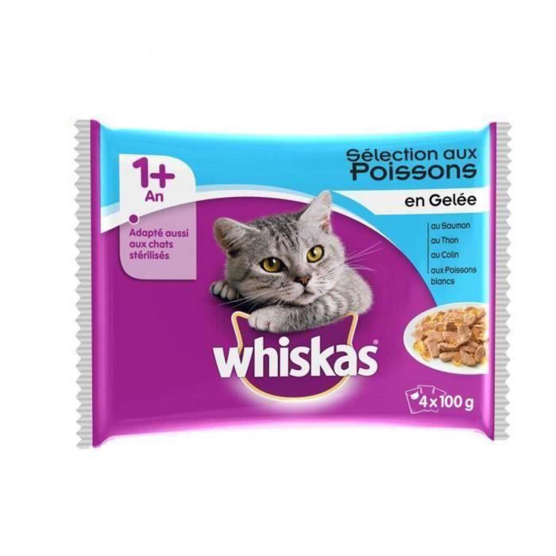 Whiskas - Sachets fraîcheur en gelée - Aux poissons 4 x 100 g (x13) - Alimentation humide pour chat