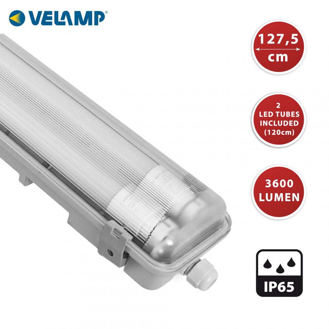 Velamp - Réglette IP65 munie de 2 tubes LED de 120cm. 2x18W, 4000K - Spot, projecteur