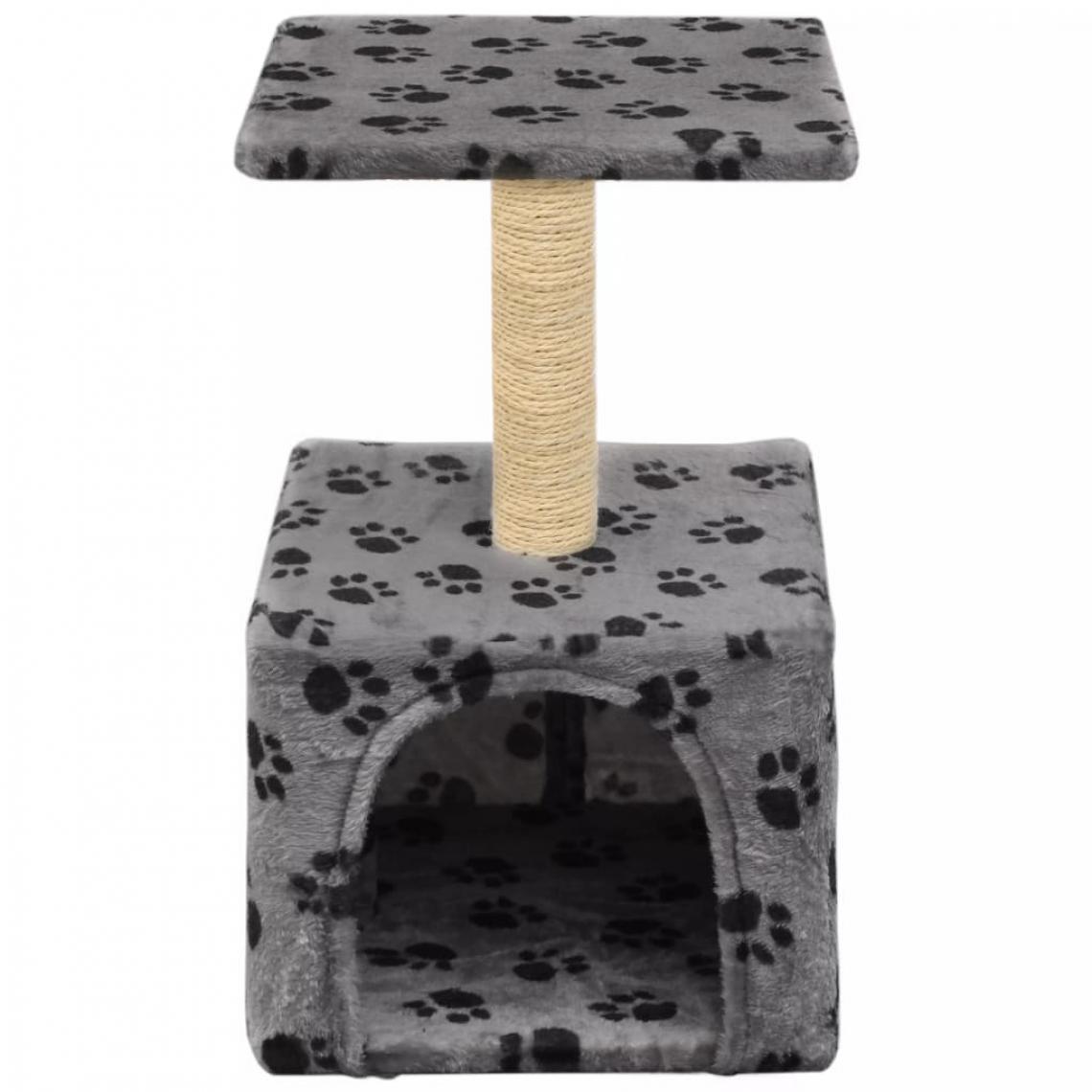 Icaverne - Icaverne - Meubles pour chats edition Arbre à chat avec griffoirs en sisal 55 cm Gris Motif de pattes - Arbre à chat