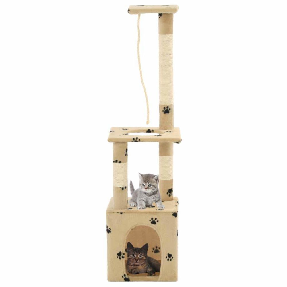 Helloshop26 - Arbre à chat griffoir grattoir niche jouet animaux peluché en sisal 109 cm beige motif pattes 3702148 - Arbre à chat