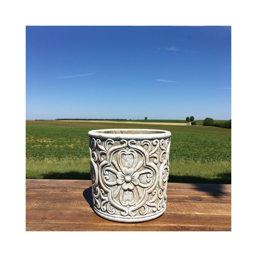L'Originale Deco - Pot Cache Pot Style Ancien Antique de Charme Terre Cuite ø 18 cm x 17 cm - Poterie, bac à fleurs