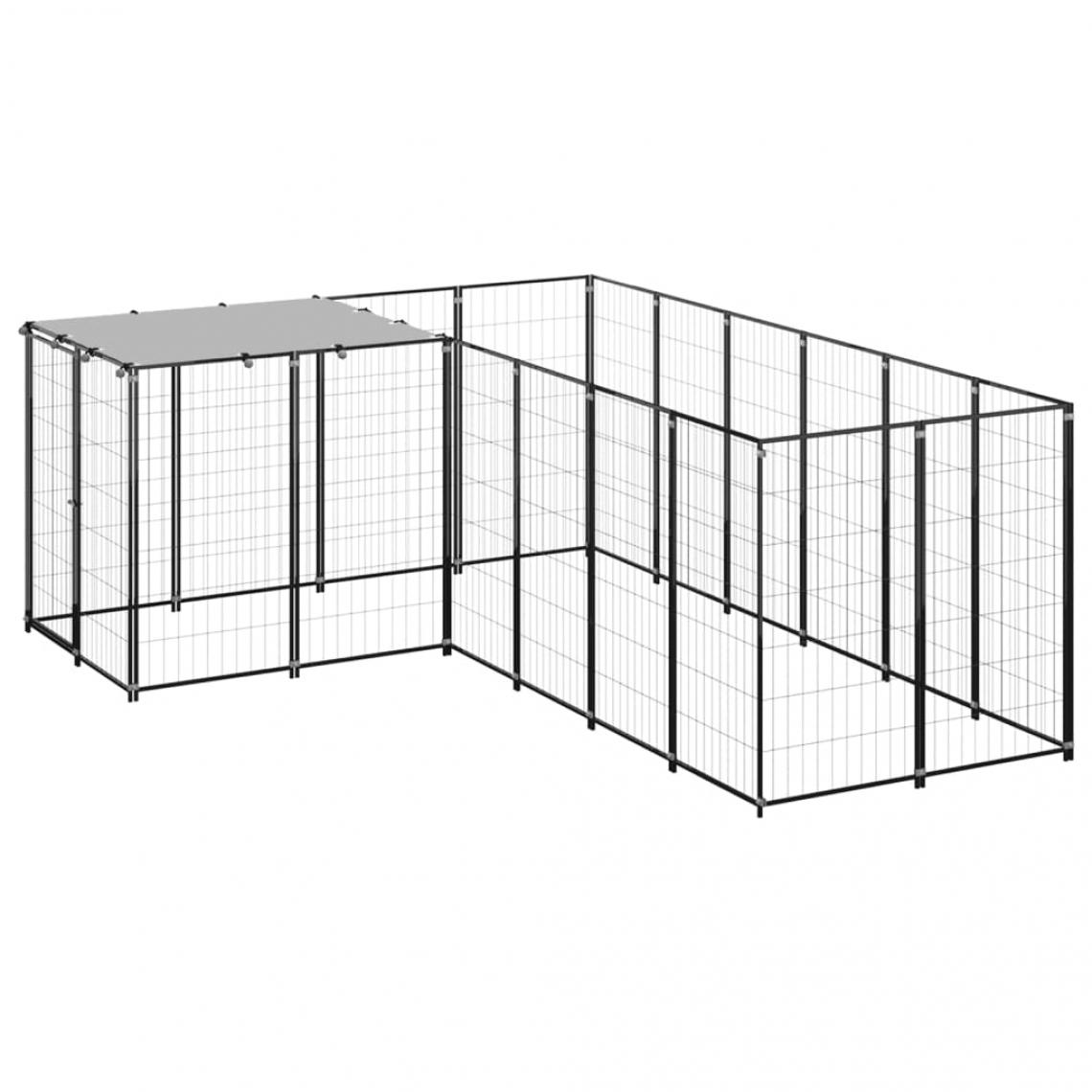 Helloshop26 - Chenil extérieur cage enclos parc animaux chien 4,84 m²110 cm acier noir 02_0000533 - Clôture pour chien
