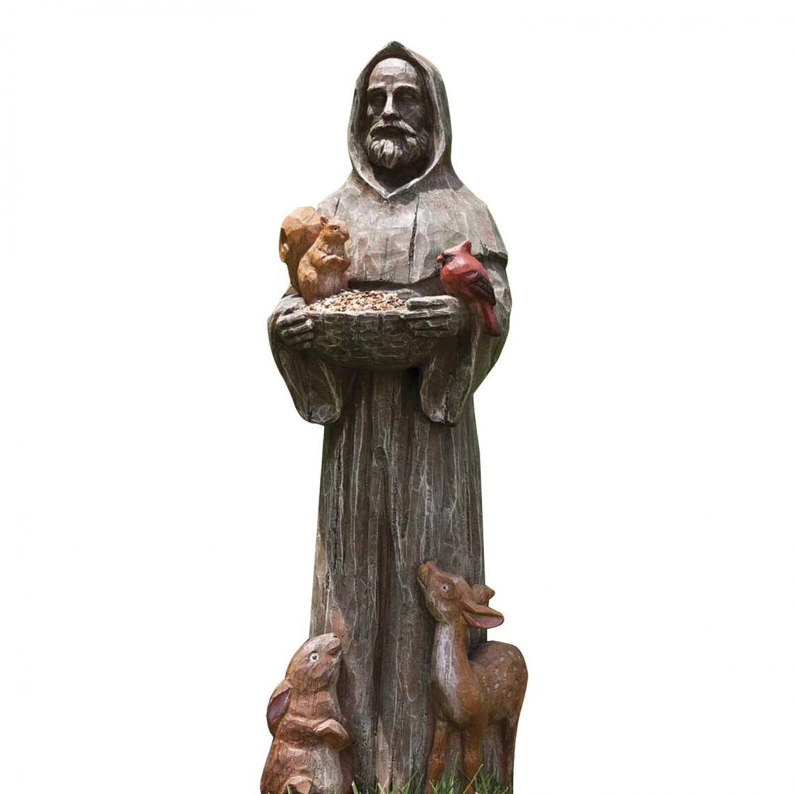 Universal - Saint François et ses amis Statues de jardin avec éleveurs d'oiseaux Artisanat créatif en résine Décoration de jardin de cour | Nourriture d'oiseaux(brun) - Gamelle pour chien