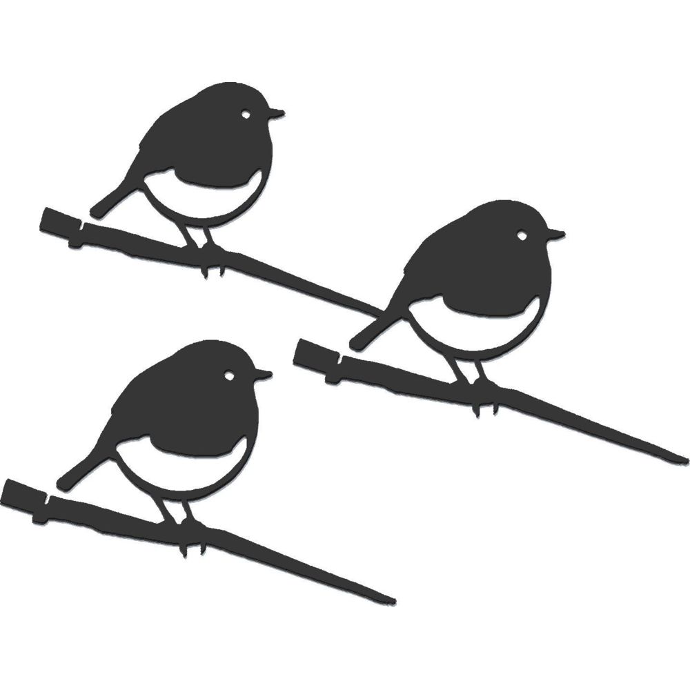 Metalbird - Oiseaux à planter mini rouge -gorge en acier corten (Lot de 3) - Petite déco d'exterieur