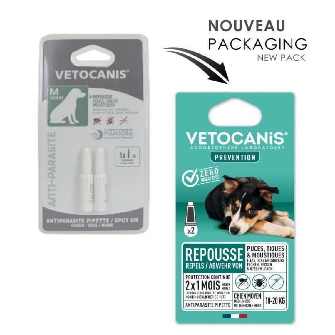 Vetocanis - VETOCANIS 2 Pipettes anti-puces et anti-tiques - Pour chien 10-20 kg - 2x 1 mois de protection - Anti-parasitaire pour chien
