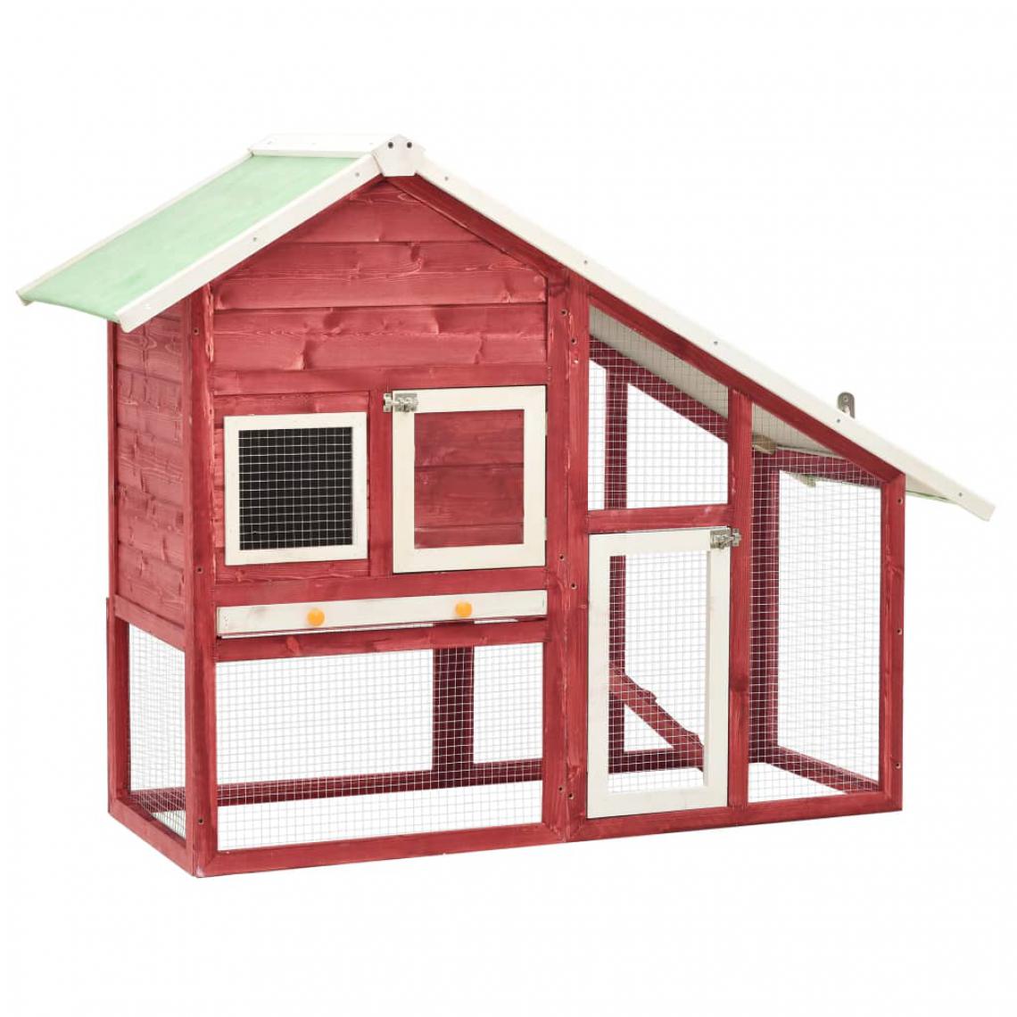 Icaverne - Magnifique Accessoires pour petits animaux ligne Georgetown Clapier Rouge et blanc 140x63x120 cm Bois de sapin massif - Cage à oiseaux