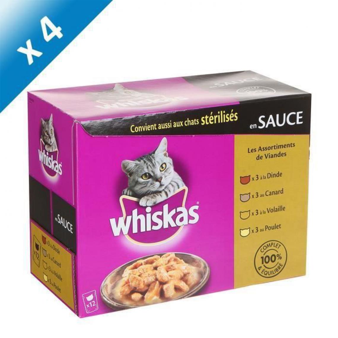 Whiskas - Sachets fraîcheur en sauce - a la volaille 12 x 100 g (x4) - Alimentation humide pour chat