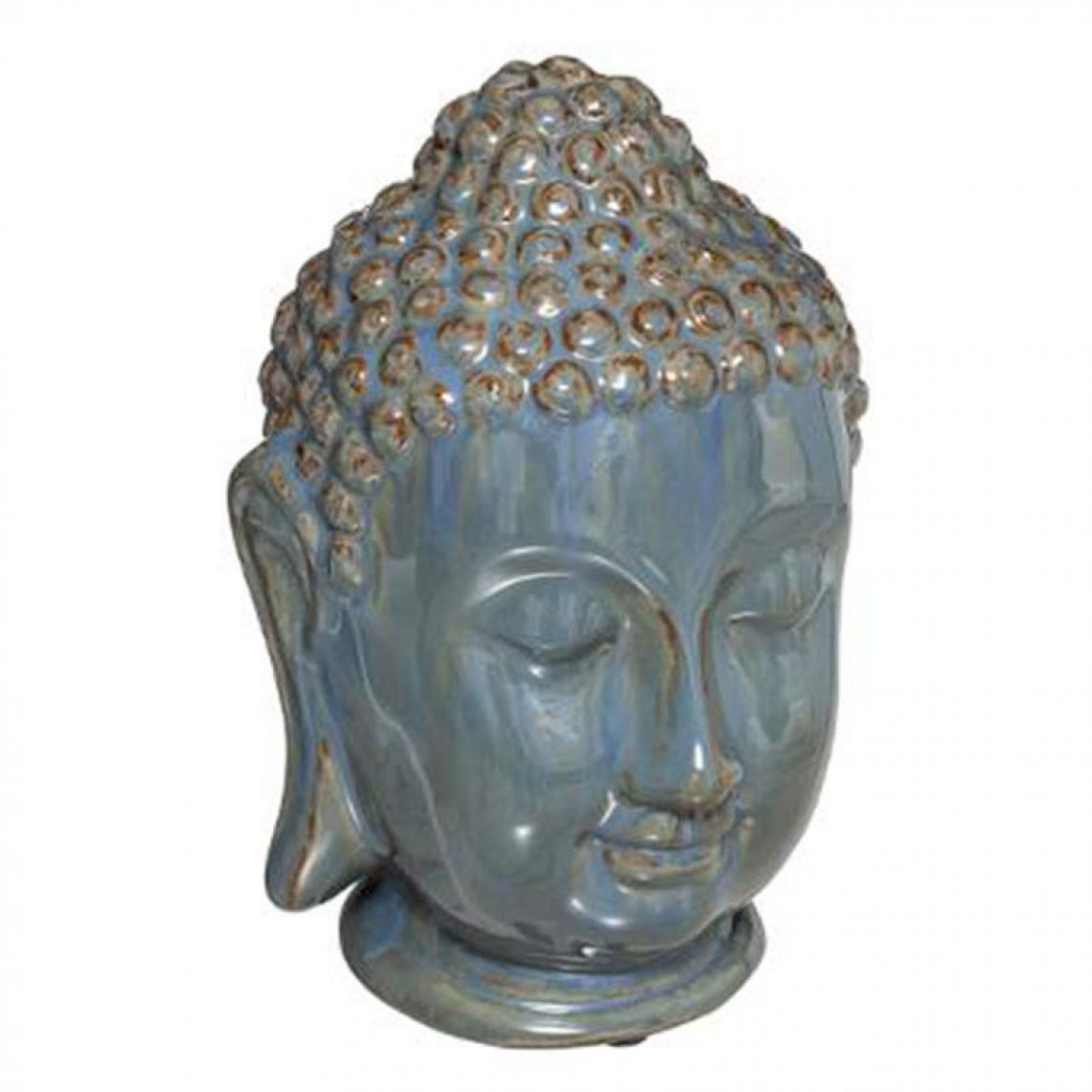 Pp No Name - Tête de Bouddha en Céramique Asia 25cm Bleu - Petite déco d'exterieur