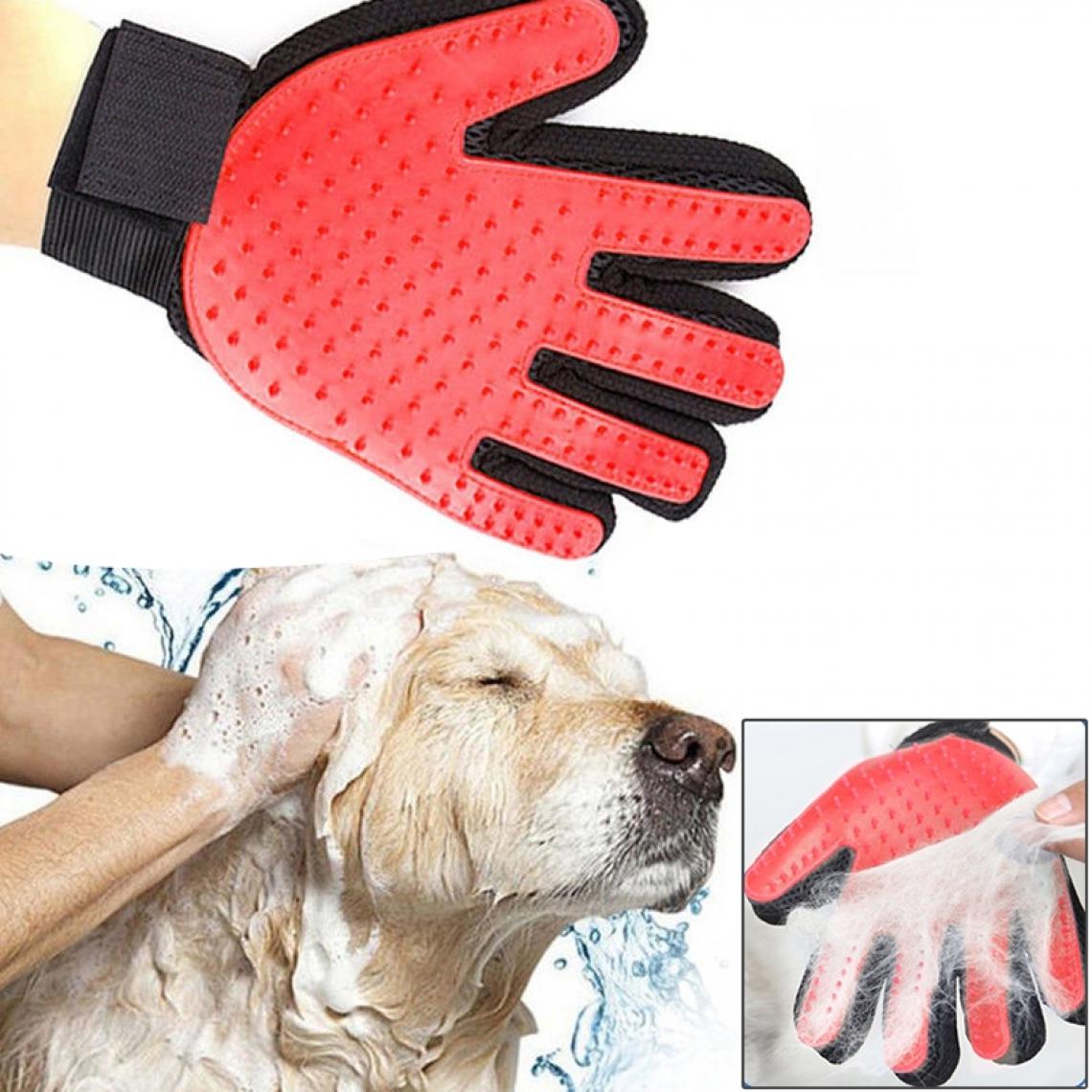 Wewoo - Gant à cinq doigts à la main gauche de brossage pour animaux compagnie Massage doux et efficace Toilettage (Rouge) - Hygiène et soin pour chat