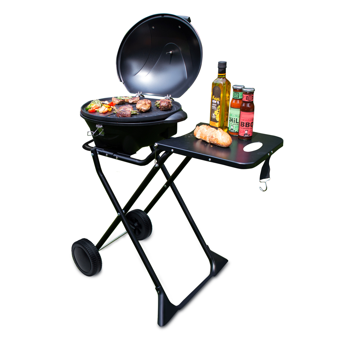 Suntec - Barbecue électrique BBQ-9493, 2400W, 10kg, couvercle avec affichage de la température, thermostat et roulettes - Clôture grillagée